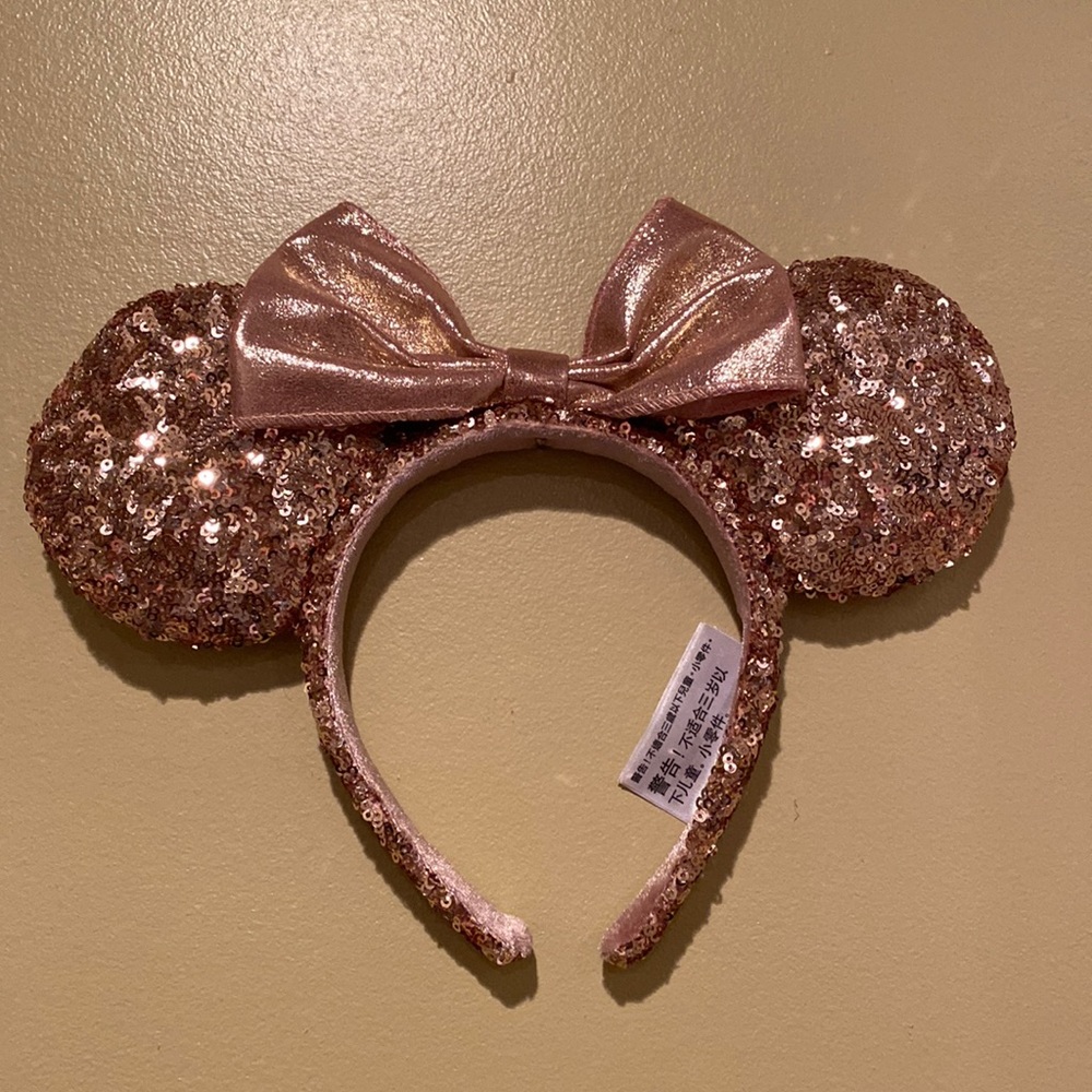 Authentic Disney Park Mickey Mouse ears rose gold Sequins